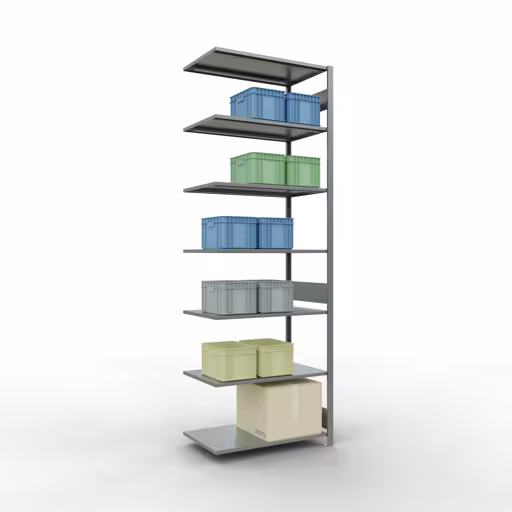 Produktbild Nr 14 des Artikels Anbauregal, Fachbodenregal Stecksystem MULTIplus85, 3000 x 1000 x 600 mm (HxBxT), 7 Fachböden, Längenriegel, verzinkt Abbildung Nr 14 des Artikels Anbauregal, Fachbodenregal Stecksystem MULTIplus85, 3000 x 1000 x 600 mm (HxBxT), 7 Fachböden, Längenriegel, verzinkt aus der Produktgruppe Stecksystem von der Marke Schulte Lagertechnik