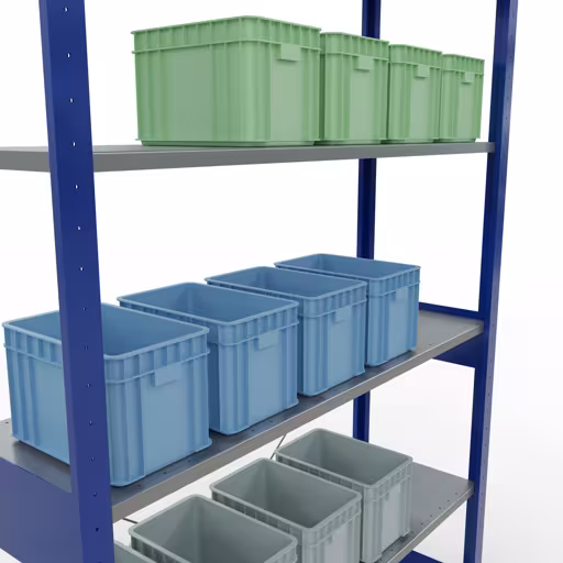 Zusatzbild des Artikels Grundregal, Fachbodenregal Stecksystem MULTIplus150, 2500 x 1300 x 400 mm (HxBxT), 6 Fachböden, Kreuzstrebe, RAL 5010 enzianblau/verzinkt Zusatzbild des Artikels Grundregal, Fachbodenregal Stecksystem MULTIplus150, 2500 x 1300 x 400 mm (HxBxT), 6 Fachböden, Kreuzstrebe, RAL 5010 enzianblau/verzinkt aus Grundregal