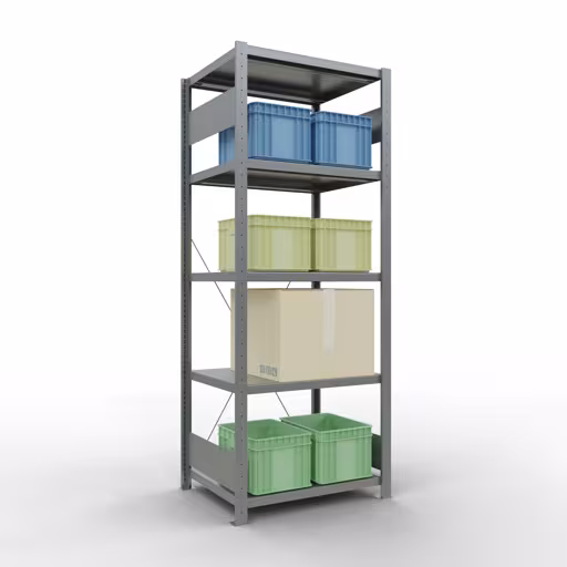 Produktbild Nr 14 des Artikels Grundregal, Fachbodenregal Stecksystem MULTIplus250, 2000 x 750 x 600 mm (HxBxT), 5 Fachböden, Kreuzstrebe, verzinkt Abbildung Nr 14 des Artikels Grundregal, Fachbodenregal Stecksystem MULTIplus250, 2000 x 750 x 600 mm (HxBxT), 5 Fachböden, Kreuzstrebe, verzinkt aus der Produktgruppe Stecksystem von der Marke Schulte Lagertechnik