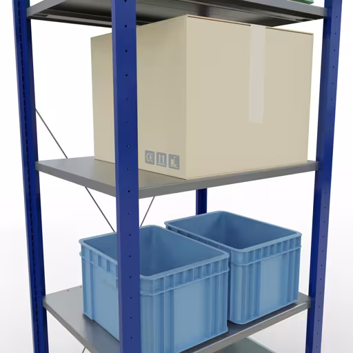 Grundregal, Fachbodenregal Stecksystem MULTIplus150, 2000 x 750 x 600 mm (HxBxT), 5 Fachböden, Kreuzstrebe, RAL 5010 enzianblau/verzinkt/verzinkt aus der Kategorie Grundregal mit der GTIN 4004514280855 Grundregal, Fachbodenregal Stecksystem MULTIplus150, 2000 x 750 x 600 mm (HxBxT), 5 Fachböden, Kreuzstrebe, RAL 5010 enzianblau/verzinkt/verzinkt von der Marke Schulte Lagertechnik aus der Produktreihe Stecksystem