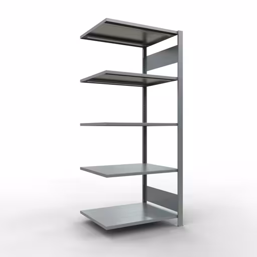 Anbauregal, Büro-Fachbodenregal Stecksystem MULTIplus150, 1800 x 750 x 600 mm (HxBxT), 5 Fachböden, Längenriegel, verzinkt, ohne Mittelanschlag aus der Kategorie Stecksystem mit der Artikelnummer 17757