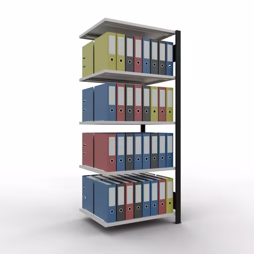 Abbildung Nr 10 des Artikels Anbauregal, Büro-Fachbodenregal Stecksystem MULTIplus150, 1800 x 750 x 600 mm (HxBxT), 5 Fachböden, Längenriegel, ohne Mittelanschlag, schwarz/lichtgrau aus der Produktgruppe Büroregale von der Marke Schulte Lagertechnik