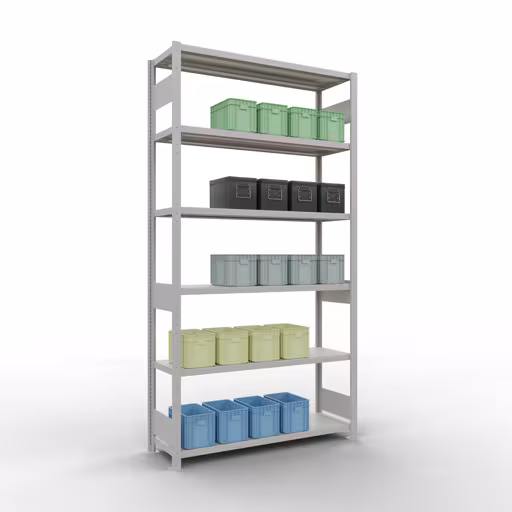 Produktbild Nr 13 des Artikels Grundregal, Fachbodenregal Stecksystem MULTIplus250, 2500 x 1300 x 400 mm (HxBxT), 6 Fachböden, Längenriegel, RAL 7035 lichtgrau Abbildung Nr 13 des Artikels Grundregal, Fachbodenregal Stecksystem MULTIplus250, 2500 x 1300 x 400 mm (HxBxT), 6 Fachböden, Längenriegel, RAL 7035 lichtgrau aus der Produktgruppe Stecksystem von der Marke Schulte Lagertechnik