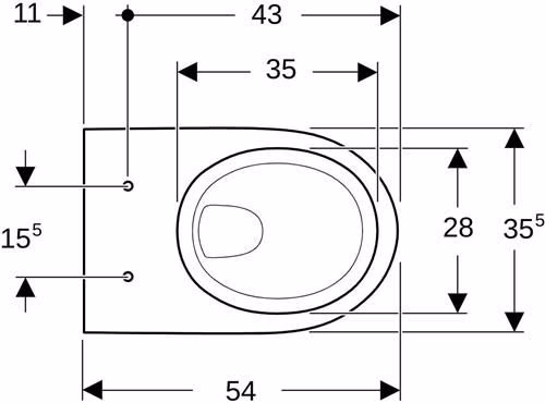 Technische Zeichnung 4041504 Geberit Renova Wand-WC Tiefspüler, Rimfree weiß