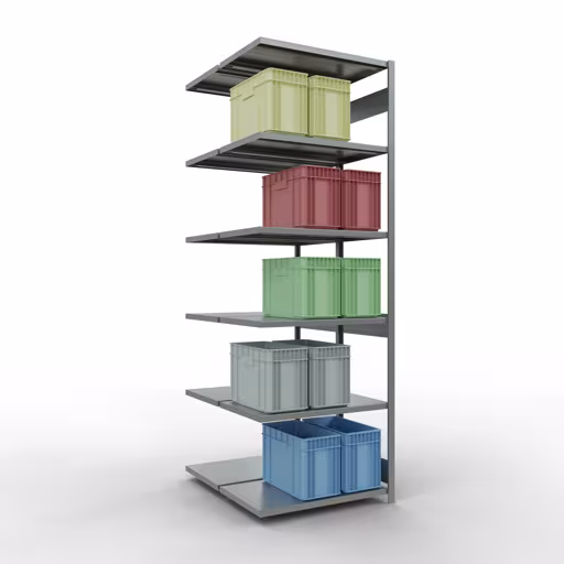 Zusatzbild des Artikels Anbauregal, Doppelregal, Fachbodenregal Stecksystem MULTIplus250, 3000 x 1000 x (2x600) mm (HxBxT), 2x7 Fachböden, Längenriegel, verzinkt aus Doppelregale