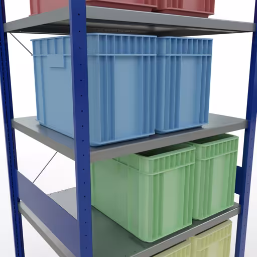 Produktbild Nr 12 des Artikels Grundregal, Fachbodenregal Stecksystem MULTIplus330, 3000 x 1000 x 800 mm (HxBxT), 7 Fachböden, Kreuzstrebe, RAL 5010 enzianblau/verzinkt Abbildung Nr 12 des Artikels Grundregal, Fachbodenregal Stecksystem MULTIplus330, 3000 x 1000 x 800 mm (HxBxT), 7 Fachböden, Kreuzstrebe, RAL 5010 enzianblau/verzinkt aus der Produktgruppe Stecksystem von der Marke Schulte Lagertechnik