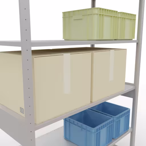 Grundregal, Fachbodenregal Stecksystem MULTIplus150, 2500 x 1300 x 600 mm (HxBxT), 6 Fachböden, Längenriegel, RAL 7035 lichtgrau mit der GTIN 4004514293220 Grundregal, Fachbodenregal Stecksystem MULTIplus150, 2500 x 1300 x 600 mm (HxBxT), 6 Fachböden, Längenriegel, RAL 7035 lichtgrau von Schulte Lagertechnik mit der Artikelnr. 32661-130-LR