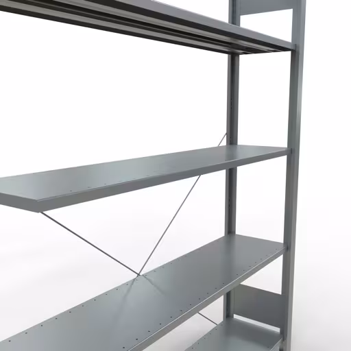 Anbauregal, Büro-Fachbodenregal Stecksystem MULTIplus85, 1800 x 1300 x 300 mm (HxBxT), 5 Fachböden, Kreuzstrebe, verzinkt, ohne Anschlagleiste von Schulte Lagertechnik mit der Artikelnr. 17723