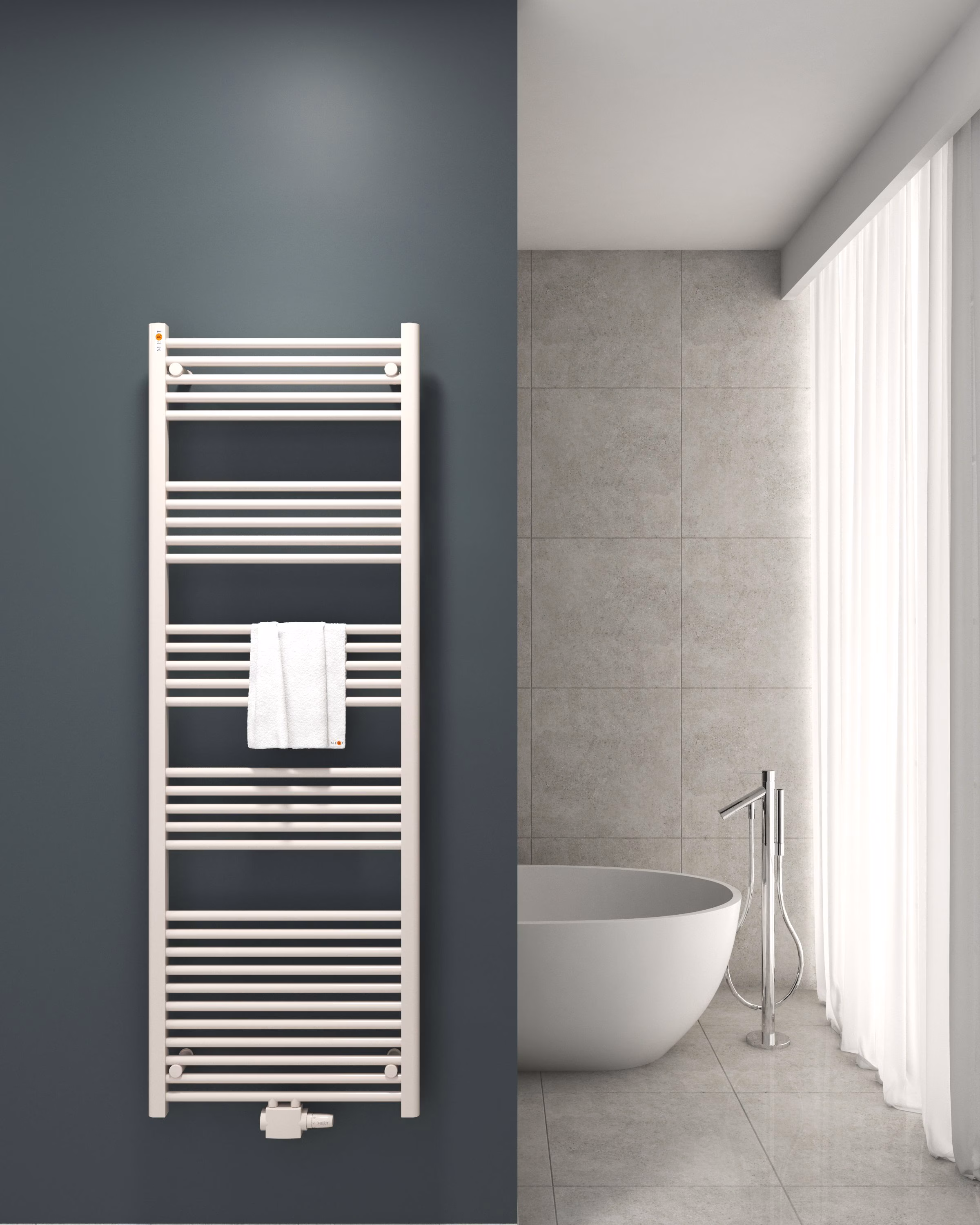 Radiatore per bagno MERT, bianco, dritto, con attacco centrale. Radiatore per bagno MERT, bianco, dritto, attacco centrale, dalla categoria radiatori per bagno
