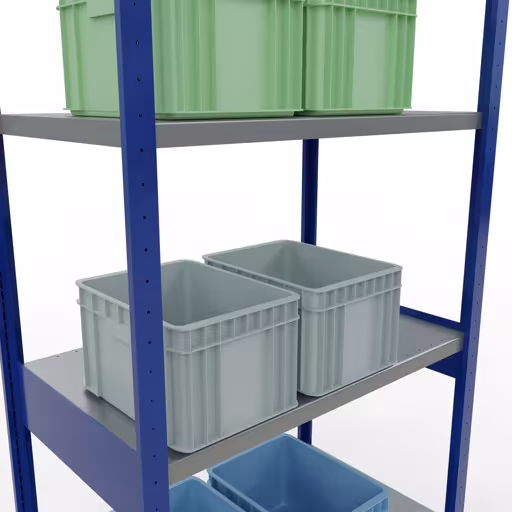Abbildung Nr 13 des Artikels Grundregal, Fachbodenregal Stecksystem MULTIplus250, 3000 x 1000 x 600 mm (HxBxT), 7 Fachböden, Längenriegel, RAL 5010 enzianblau/verzinkt aus der Produktgruppe Stecksystem von der Marke Schulte Lagertechnik