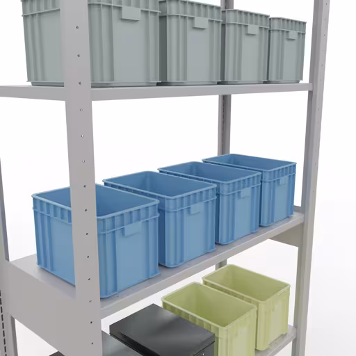 Produktbild Nr.16 des Artikels Grundregal, Fachbodenregal Stecksystem MULTIplus150, 2500 x 1000 x 400 mm (HxBxT), 6 Fachböden, Längenriegel, RAL 7035 lichtgrau aus der Produktreihe Stecksystem von der Marke Schulte Lagertechnik