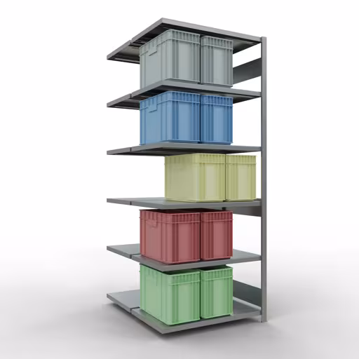 Anbauregal, Doppelregal, Fachbodenregal Stecksystem MULTIplus250, 2500 x 1000 x (2x600) mm (HxBxT), 2x6 Fachböden, Längenriegel, verzinkt mit der GTIN 4004514262134 Anbauregal, Doppelregal, Fachbodenregal Stecksystem MULTIplus250, 2500 x 1000 x (2x600) mm (HxBxT), 2x6 Fachböden, Längenriegel, verzinkt von Schulte Lagertechnik mit der Artikelnr. 17966