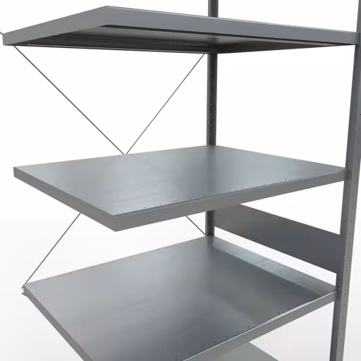 Zusatzbild des Artikels Anbauregal, Fachbodenregal Stecksystem MULTIplus250, 3000 x 1000 x 800 mm (HxBxT), 7 Fachböden, Kreuzstrebe, verzinkt Zusatzbild des Artikels Anbauregal, Fachbodenregal Stecksystem MULTIplus250, 3000 x 1000 x 800 mm (HxBxT), 7 Fachböden, Kreuzstrebe, verzinkt aus Anbauregal