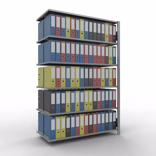 Abbildung Nr 11 des Artikels Anbauregal, Büro-Fachbodenregal Stecksystem MULTIplus150, 2000 x 1300 x 600 mm (HxBxT), 6 Fachböden, Längenriegel, verzinkt, mit Mittelanschlag aus der Produktgruppe Büroregale von der Marke Schulte Lagertechnik