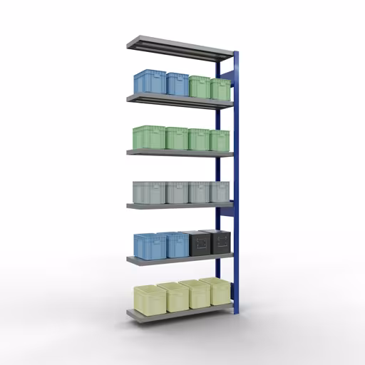 Anbauregal, Fachbodenregal Stecksystem MULTIplus250, 2500 x 1000 x 300 mm (HxBxT), 6 Fachböden, Längenriegel, RAL 5010 enzianblau/verzinkt aus der Kategorie Anbauregal mit der GTIN 4004514282385 Anbauregal, Fachbodenregal Stecksystem MULTIplus250, 2500 x 1000 x 300 mm (HxBxT), 6 Fachböden, Längenriegel, RAL 5010 enzianblau/verzinkt von der Marke Schulte Lagertechnik aus der Produktreihe Stecksystem