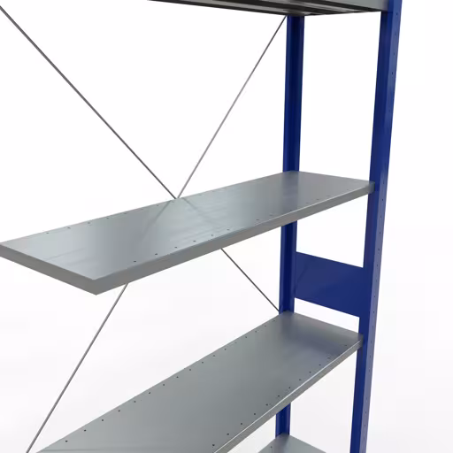 Produktbild Nr.7 des Artikels Anbauregal, Fachbodenregal Stecksystem MULTIplus150, 3000 x 1000 x 300 mm (HxBxT), 7 Fachböden, Kreuzstrebe, RAL 5010/verzinkt aus der Produktreihe Stecksystem von der Marke Schulte Lagertechnik
