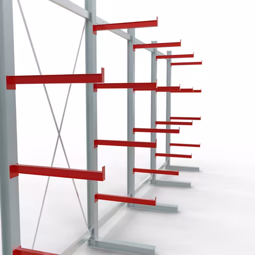 Abbildung Nr 9 des Artikels K 6000 Komplettregal, einseitig, 3000 x 7500 x 750 mm, RAL 7001 / RAL 3000, 5 Lagerebenen aus der Produktgruppe Kragarmregale von der Marke Schulte Lagertechnik