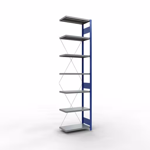Anbauregal, Fachbodenregal Stecksystem MULTIplus250, 3000 x 750 x 400 mm (HxBxT), 7 Fachböden, Kreuzstrebe, RAL 5010 enzianblau/verzinkt/verzinkt von der Marke Schulte Lagertechnik Anbauregal, Fachbodenregal Stecksystem MULTIplus250, 3000 x 750 x 400 mm (HxBxT), 7 Fachböden, Kreuzstrebe, RAL 5010 enzianblau/verzinkt/verzinkt aus der Kategorie Anbauregal mit der Artikelnummer 12947-75-B