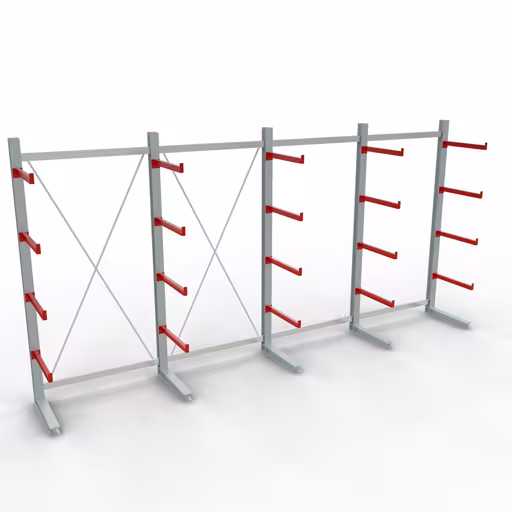 K 6000 Komplettregal, einseitig, 3000 x 6000 x 750 mm, RAL 7001 / RAL 3000, 5 Lagerebenen von der Marke Schulte Lagertechnik aus der Produktreihe Kragarmregale