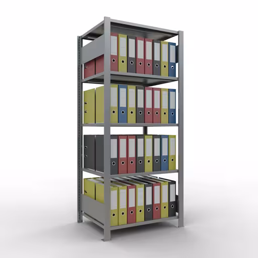 Grundregal, Büro-Fachbodenregal Stecksystem MULTIplus150, 1800 x 750 x 600 mm (HxBxT), 5 Fachböden, Längenriegel, verzinkt, ohne Mittelanschlag von der Marke Schulte Lagertechnik aus der Produktreihe Büroregale