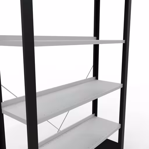 Abbildung Nr 13 des Artikels Grundregal, Büro-Fachbodenregal Stecksystem MULTIplus85, 2000 x 1000 x 300 mm (HxBxT), 6 Fachböden, Kreuzstrebe, mit Anschlagleiste, schwarz/lichtgrau aus der Produktgruppe Büroregale von der Marke Schulte Lagertechnik