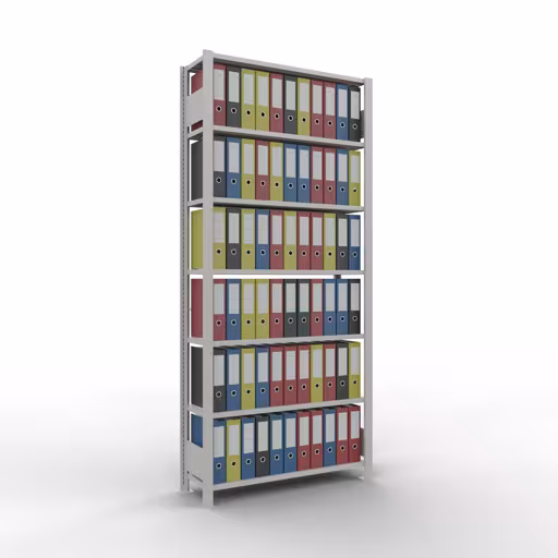 Grundregal, Büro-Fachbodenregal Stecksystem MULTIplus85, 2300 x 1000 x 300 mm (HxBxT), 7 Fachböden, Kreuzstrebe, ohne Anschlagleiste, lichtgrau von der Marke Schulte Lagertechnik aus der Produktreihe Büroregale