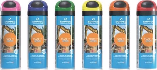 Spray de marquage de chantier Fluo TP Hydro 500 ml, aérosol SOPPEC de la marque Soppec Aérosol SOPPEC Fluo TP Hydro 500 ml, spray de marquage pour chantiers, catégorie sprays de marquage