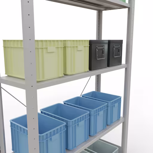 Produktbild Nr 16 des Artikels Grundregal, Fachbodenregal Stecksystem MULTIplus85, 2000 x 1000 x 300 mm (HxBxT), 5 Fachböden, Kreuzstrebe, RAL 7035 lichtgrau Abbildung Nr 16 des Artikels Grundregal, Fachbodenregal Stecksystem MULTIplus85, 2000 x 1000 x 300 mm (HxBxT), 5 Fachböden, Kreuzstrebe, RAL 7035 lichtgrau aus der Produktgruppe Stecksystem von der Marke Schulte Lagertechnik