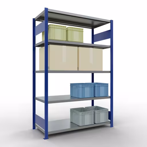 Produktbild Nr 14 des Artikels Grundregal, Fachbodenregal Stecksystem MULTIplus250, 2000 x 1300 x 600 mm (HxBxT), 5 Fachböden, Längenriegel, RAL 5010 enzianblau/verzinkt Abbildung Nr 14 des Artikels Grundregal, Fachbodenregal Stecksystem MULTIplus250, 2000 x 1300 x 600 mm (HxBxT), 5 Fachböden, Längenriegel, RAL 5010 enzianblau/verzinkt aus der Produktgruppe Stecksystem von der Marke Schulte Lagertechnik