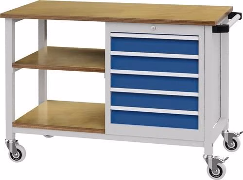 Werkbank Breite 1200 x Tiefe 540 x Höhe 880 mm Buche Multiplex lichtgrau/signalblau 5 Schubladen von der Marke Werkbank Breite 1200 x Tiefe 540 x Höhe 880 mm Buche Multiplex 5 Schubladen aus der Kategorie Werkbänke mit der Teilenummer 9000426080