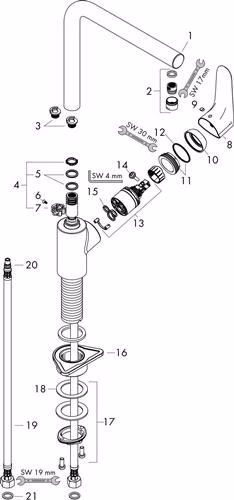 Technische Zeichnung 3985081 Hansgrohe Einhebel-Küchenmischer 280 FOCUS DN 15, mit Schwenkauslauf chrom