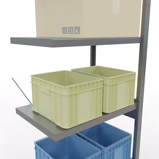 Produktbild Nr 12 des Artikels Anbauregal, Fachbodenregal Stecksystem MULTIplus250, 2500 x 750 x 500 mm (HxBxT), 6 Fachböden, Kreuzstrebe, verzinkt Abbildung Nr 12 des Artikels Anbauregal, Fachbodenregal Stecksystem MULTIplus250, 2500 x 750 x 500 mm (HxBxT), 6 Fachböden, Kreuzstrebe, verzinkt aus der Produktgruppe Stecksystem von der Marke Schulte Lagertechnik