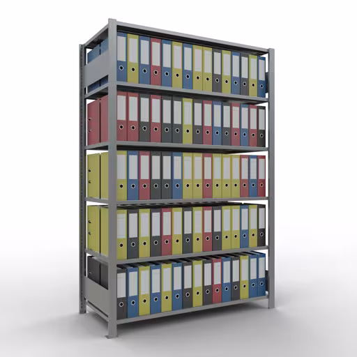 Abbildung Nr 11 des Artikels Grundregal, Büro-Fachbodenregal Stecksystem MULTIplus150, 2000 x 1300 x 600 mm (HxBxT), 6 Fachböden, Längenriegel, verzinkt, ohne Mittelanschlag aus der Produktgruppe Büroregale von der Marke Schulte Lagertechnik