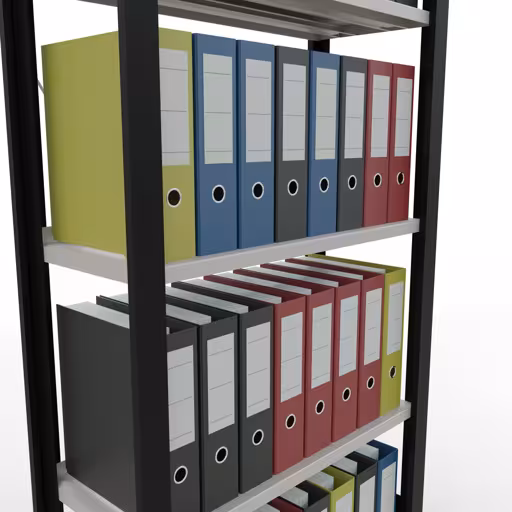 Abbildung Nr 13 des Artikels Grundregal, Büro-Fachbodenregal Stecksystem MULTIplus85, 1800 x 750 x 300 mm (HxBxT), 5 Fachböden, Kreuzstrebe, mit Anschlagleiste, schwarz/lichtgrau aus der Produktgruppe Büroregale von der Marke Schulte Lagertechnik
