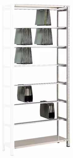 Anbauregal, Schraub-Pendelhefterregal "Elba/Leitz", 2300 x 1000 x 350 mm (HxBxT), RAL 7035 lichtgrau, 7 Pendelstangen von der Marke Schulte Lagertechnik aus der Produktreihe Büroregale