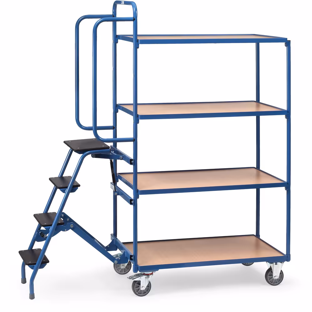 Kommissionierwagen 2108 4 Böden aus Holzwerkstoffplatte, im Winkelstahlrahmen liegend, Rand 12 mm hoch von der Marke Fetra aus der Produktreihe Transportsysteme