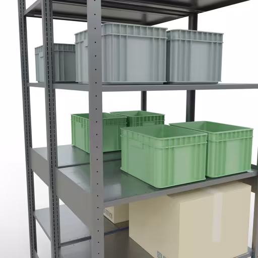 Abbildung Nr 13 des Artikels Grundregal, Doppelregal, Fachbodenregal Stecksystem MULTIplus150, 2500 x 1000 x (2x600) mm (HxBxT), 2x6 Fachböden, Kreuzstrebe, verzinkt aus der Produktgruppe Fachbodenregale von der Marke Schulte Lagertechnik