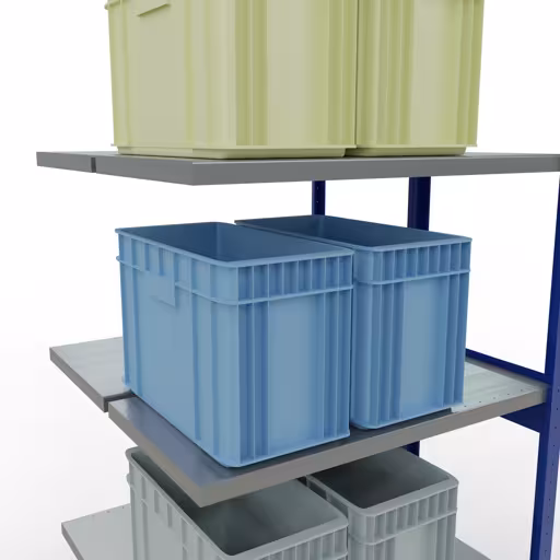 Produktbild Nr.7 des Artikels Anbauregal, Doppelregal, Fachbodenregal Stecksystem MULTIplus250, 3000 x 1000 x (2x500) mm (HxBxT), 2x7 Fachböden, Längenriegel, RAL 5010 enzianblau aus der Produktreihe Fachbodenregale von der Marke Schulte Lagertechnik
