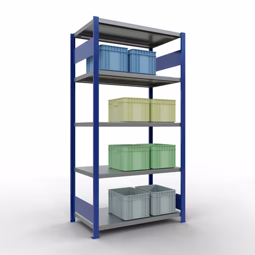 Produktbild Nr 14 des Artikels Grundregal, Fachbodenregal Stecksystem MULTIplus330, 2000 x 1000 x 600 mm (HxBxT), 5 Fachböden, Längenriegel, RAL 5010 enzianblau/verzinkt Abbildung Nr 14 des Artikels Grundregal, Fachbodenregal Stecksystem MULTIplus330, 2000 x 1000 x 600 mm (HxBxT), 5 Fachböden, Längenriegel, RAL 5010 enzianblau/verzinkt aus der Produktgruppe Stecksystem von der Marke Schulte Lagertechnik