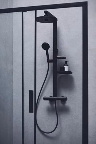Detailbild 4010455 Ideal Standard CerathermAlu+ douchesysteem met douchethermostaat, 2 planchetten, handdouche met 2 functies en hoofddouche met 2 functies Silk Black