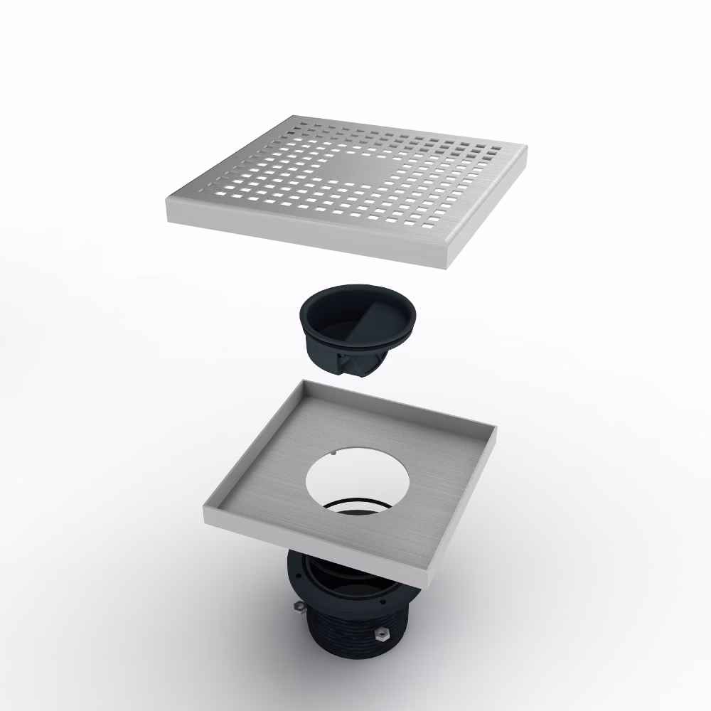 Siphon de sol MERT modèle « KARE » 20x20cm ou 30x30cm, fabriqué en acier inoxydable de haute qualité, référence DU-20-KARE100