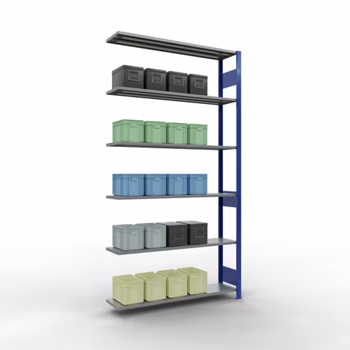 Anbauregal, Fachbodenregal Stecksystem MULTIplus150, 2500 x 1300 x 300 mm (HxBxT), 6 Fachböden, Längenriegel, RAL 5010 enzianblau/verzinkt mit der Artikelnr. 12736-130-LR-B Anbauregal, Fachbodenregal Stecksystem MULTIplus150, 2500 x 1300 x 300 mm (HxBxT), 6 Fachböden, Längenriegel, RAL 5010 enzianblau/verzinkt von Schulte Lagertechnik aus der Kategorie Stecksystem