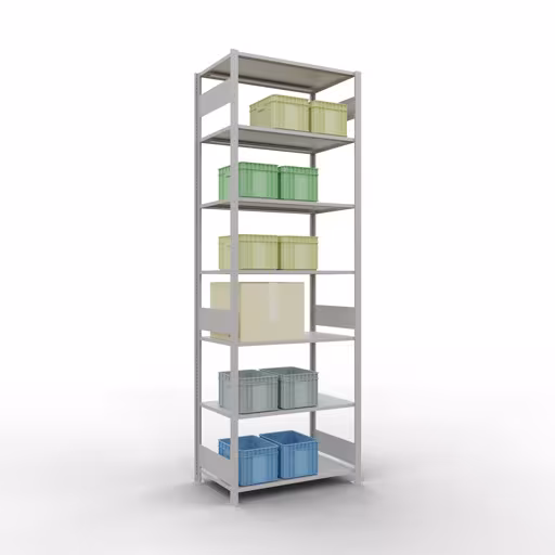 Grundregal, Fachbodenregal Stecksystem MULTIplus85, 3000 x 1000 x 600 mm (HxBxT), 7 Fachböden, Längenriegel, RAL 7035 lichtgrau von der Marke Schulte Lagertechnik aus der Produktreihe Stecksystem