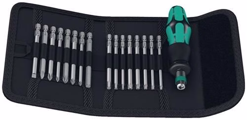 Coffret de tournevis Wera KK 60 de 17 pièces avec support et lame interchangeable, étui pliable Jeu de tournevis avec manche et lames interchangeables WERA, catégorie tournevis, référence 4000828113