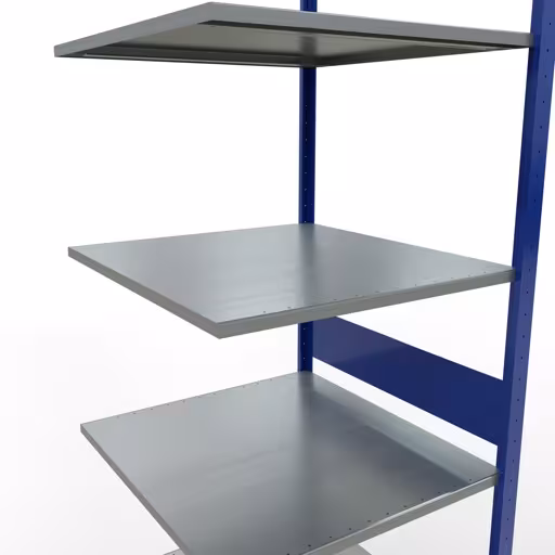 Produktbild Nr.12 des Artikels Anbauregal, Fachbodenregal Stecksystem MULTIplus150, 3000 x 750 x 800 mm (HxBxT), 7 Fachböden, Längenriegel, RAL 5010 enzianblau/verzinkt/verzinkt aus der Produktreihe Stecksystem von der Marke Schulte Lagertechnik