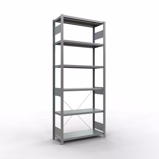 Grundregal, Fachbodenregal Stecksystem MULTIplus330, 2500 x 1000 x 400 mm (HxBxT), 6 Fachböden, Kreuzstrebe, verzinkt von der Marke Schulte Lagertechnik Grundregal, Fachbodenregal Stecksystem MULTIplus330, 2500 x 1000 x 400 mm (HxBxT), 6 Fachböden, Kreuzstrebe, verzinkt aus der Kategorie Grundregal mit der Artikelnummer 13941