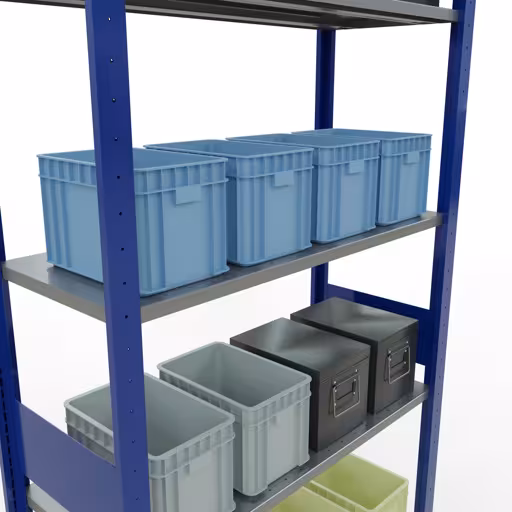 Grundregal, Fachbodenregal Stecksystem MULTIplus150, 3000 x 1000 x 400 mm (HxBxT), 7 Fachböden, Längenriegel, RAL 5010 enzianblau/verzinkt mit der Artikelnr. 12742-LR-B Grundregal, Fachbodenregal Stecksystem MULTIplus150, 3000 x 1000 x 400 mm (HxBxT), 7 Fachböden, Längenriegel, RAL 5010 enzianblau/verzinkt von Schulte Lagertechnik aus der Kategorie Stecksystem