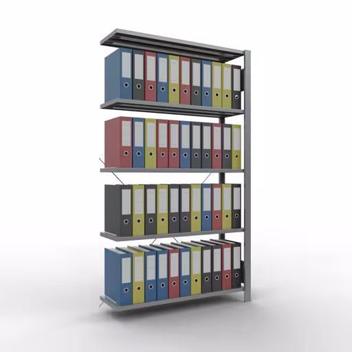 Produktbild Nr 13 des Artikels Anbauregal, Büro-Fachbodenregal Stecksystem MULTIplus85, 1800 x 1000 x 300 mm (HxBxT), 5 Fachböden, Kreuzstrebe, verzinkt, ohne Anschlagleiste Abbildung Nr 13 des Artikels Anbauregal, Büro-Fachbodenregal Stecksystem MULTIplus85, 1800 x 1000 x 300 mm (HxBxT), 5 Fachböden, Kreuzstrebe, verzinkt, ohne Anschlagleiste aus der Produktgruppe Büroregale von der Marke Schulte Lagertechnik