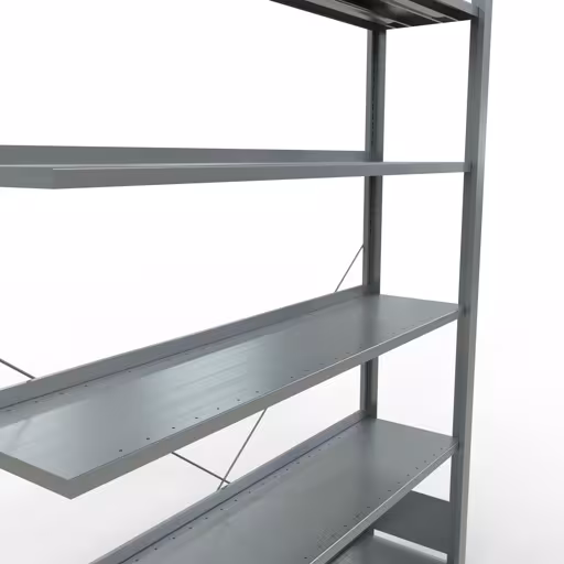 Abbildung Nr 11 des Artikels Anbauregal, Büro-Fachbodenregal Stecksystem MULTIplus85, 2000 x 1300 x 300 mm (HxBxT), 6 Fachböden, Kreuzstrebe, verzinkt, mit Anschlagleiste aus der Produktgruppe Büroregale von der Marke Schulte Lagertechnik