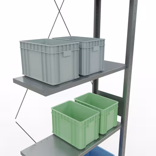 Anbauregal, Fachbodenregal Stecksystem MULTIplus150, 3000 x 750 x 300 mm (HxBxT), 7 Fachböden, Kreuzstrebe, verzinkt von der Marke Schulte Lagertechnik aus der Produktreihe Stecksystem